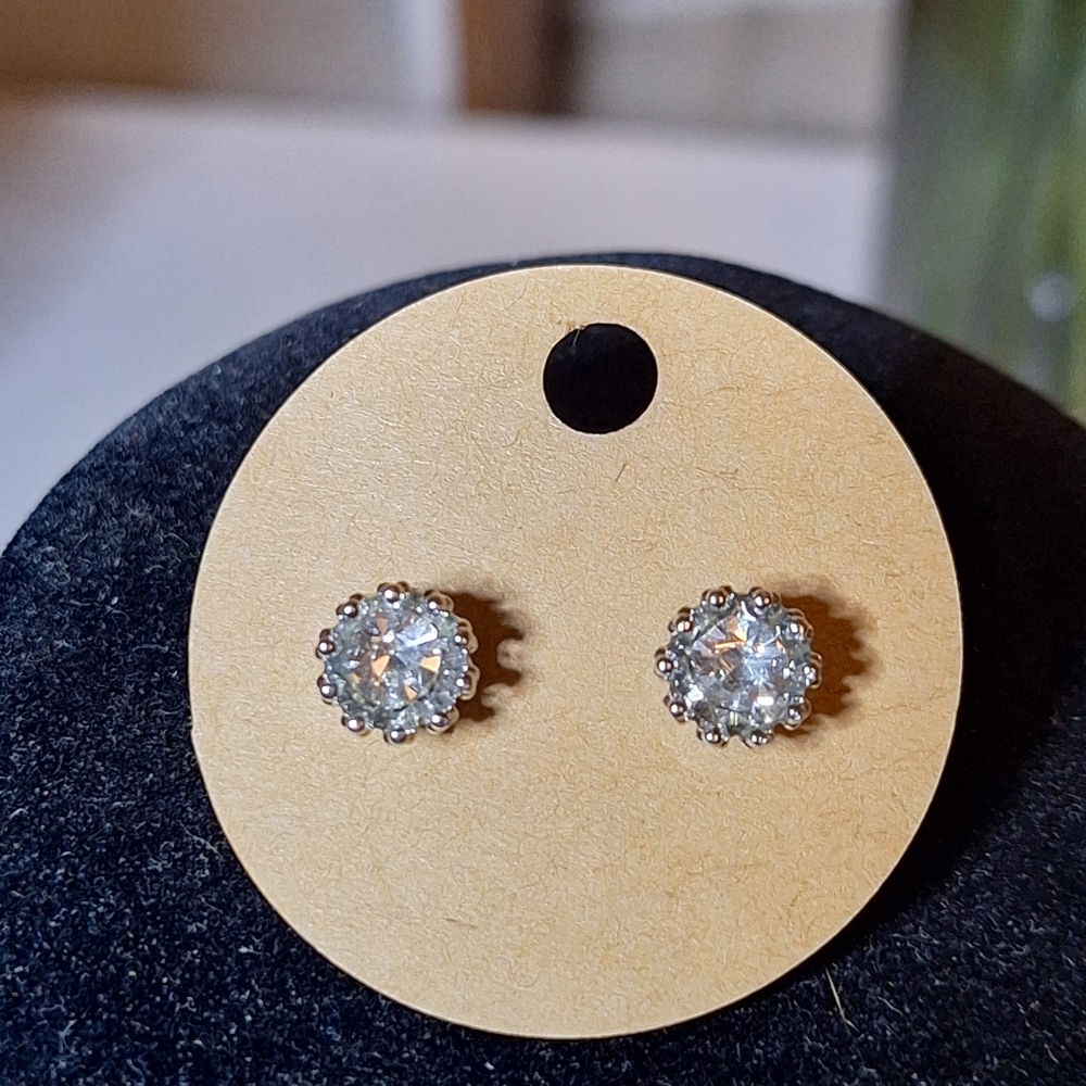 Silver Crown Cz Earrings